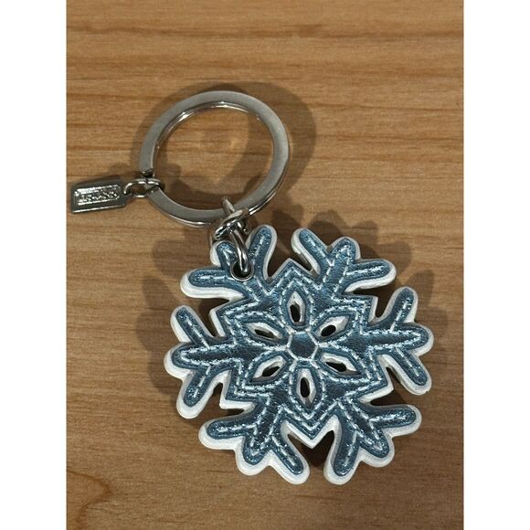Coach Leather Rhinestone Snowflake Handbag Charm Keychain Silver EUC - Picture 1 of 5